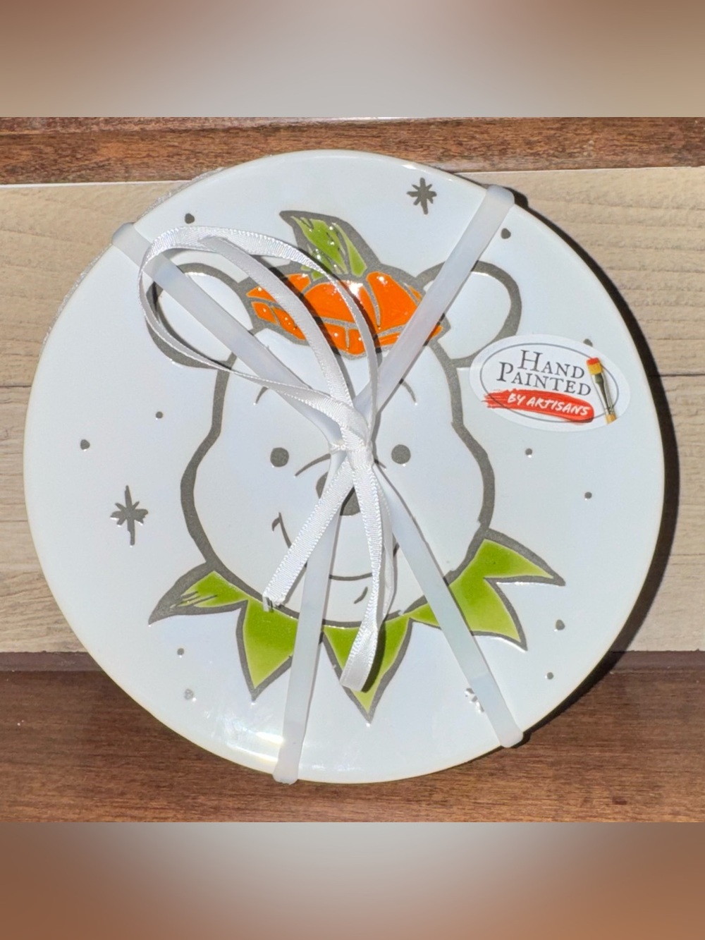 🥰 set of 4 Appetizer Plates Hand-Painted ceramic Winnie the Pooh 🐻 as a Pumpkin🎃